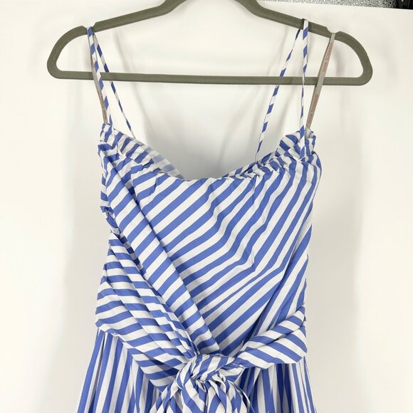 Silvia Tcherassi Allerona Striped Tiered Tie Waist Midi Dress in Celeste Stripes - Picture 5 of 10